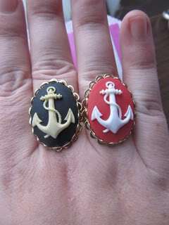 Vintage Nautical Anchor Cameo Ring Choose Colour Adjustable  