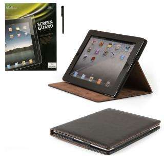   LEATHER CASE COVER FOR APPLE IPAD 2 + SCREEN PROTECTOR +STYLUS  