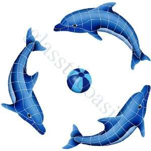 Small Blue Dolphin Group Pool Accents Blue Pool Glossy Ceramic   16036