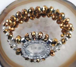 Crystal Faceted beads wrist Watch Bracelet 7 L3530  