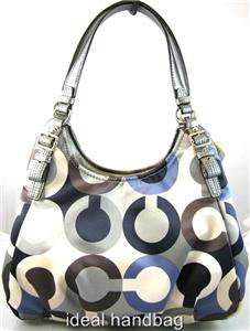 NWT COACH MADISON $358 GRAPHIC OPTIC ART SEQUIN MAGGIE GREY BLUE WHITE 