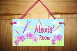 Dragonflies Flowers Girl Bedroom Nursery Kids Door Sign  