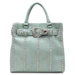 Faux Leather AQUA Handbag Lock Rhinestone Accent ~ Designer Inspired 