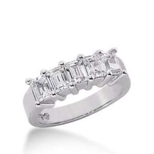 18K Gold Diamond Anniversary Wedding Ring 5 Emerald Cut Diamonds 1.25 