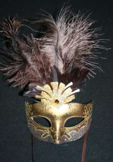 Brown Gold Venetian Mask with Feathers  Multi color Eyemask. Great for 