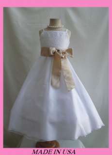 WHITE CHAMPAGNE RECITAL FLOWER GIRL DRESS 2 4 6 8 10  