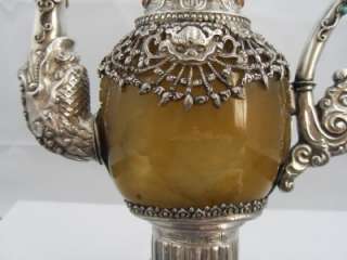 Extremely Fine 19thC ANTIQUE CHINESE SOLID SILVER & GOLDEN ONYX 