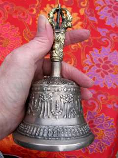 LARGER 6+TIBETAN BUDDHIST RITUAL BELL DORJE SET TIBETAN REFUGEE 