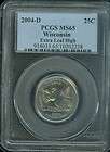 2004 D WISCONSIN QUARTER HIGH LEAF MS65 PCGS RARE .