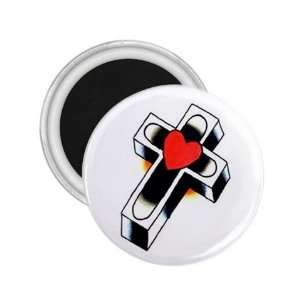  Tattoo Cross Heart Art Fridge Souvenir Magnet 2.25 Free 