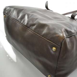 PRADA Leather Large Satchel Bag Purse Tote Dark Brown  