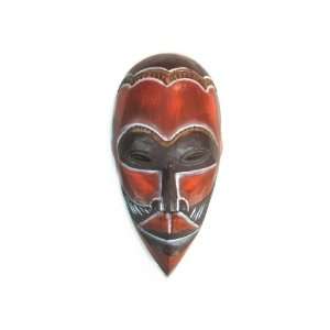  Tribal African Orange and Black Mask Hand Carved and 