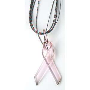  Breast Cancer Awareness Glass Necklace   Ribbon: Jewelry