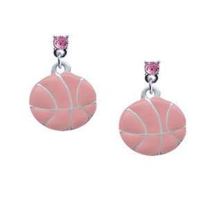  Large 2 D Pink Basketball Light Pink Swarovski Post Charm 