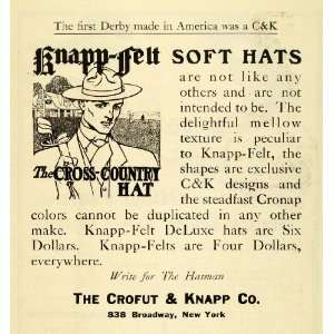  1908 Ad Crofut Knapp Felt Soft Cross Country Hats Fashion 