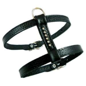  Black Leather Dog Harness for Toy Breeds Rhinestones 
