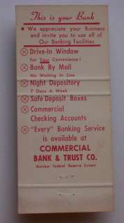 1960s Matchbook Commercial Bank & Trust Co. Franklin LA  