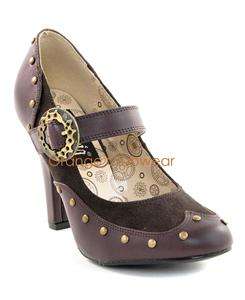    03 Womens Steampunk Brown Riveted Mary Janes High Heels Pump Shoes