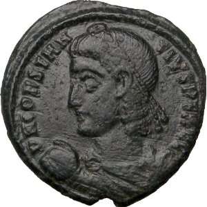  Ancient Roman Coin of Constantius II w Emperor Labarum Chi 