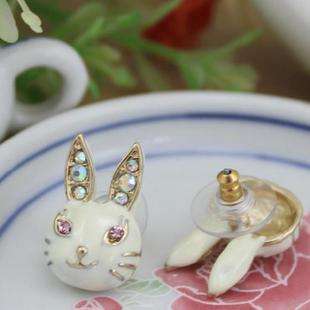 new super Lovely white rabbit colorful crystal earrings  