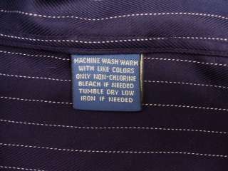 Faconnable Dark Blue White Stripes Mens Casual Shirt Long Sleeves L 