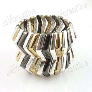 Wide Lines Wave Chunky Stretch Bracelet Cuff Multi colored 