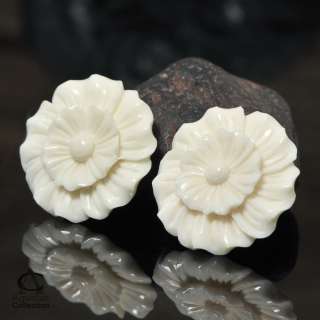 PAIR Exotic Flower CAMEO White BUFFALO BONE Carving  