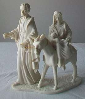 White Resin Mary Joseph Jesus Donkey Christmas Nativity Flight To 