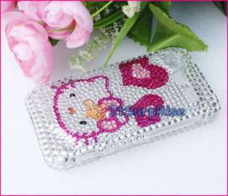 Bling Diamond Hearts Kitty Cat Hard Case Cover For HTC DROID 