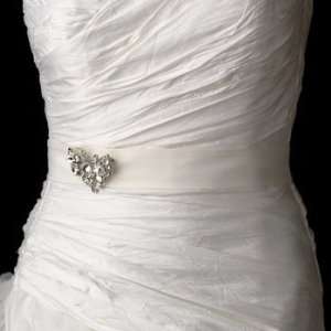 Wedding Sash Bridal Belt with Silver Crystal Butterfly Accent Brooch 