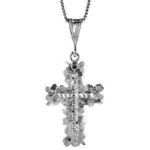 925 Sterling Silver Nugget Cross Pendant (w/ 18 Silver Chain), 1 3/8 