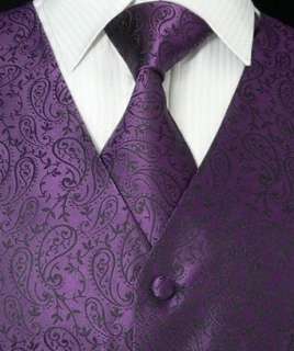  TheDapperTie Tuxedo silk Vest Set Purple Paisley 331VS 