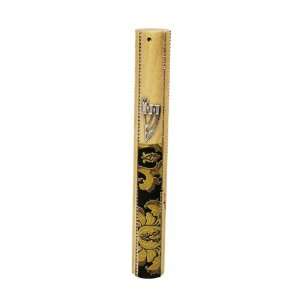  Wood Mezuzah with Hand Painted Gold and Black Decorations 