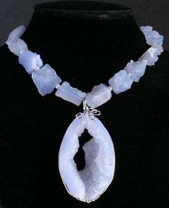 AMAZING!!! STUNNING ROUGH BLUE LACE AGATE NECKLACE  