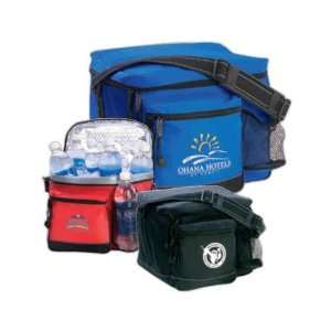   cooler bag with spacious front zip pocket and mesh bottle or cup