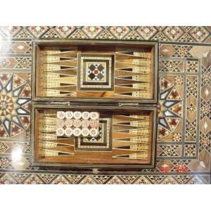 NEW WOODEN MOSAIC BACKGAMMON CHESS BOARD GAME:  Sports 