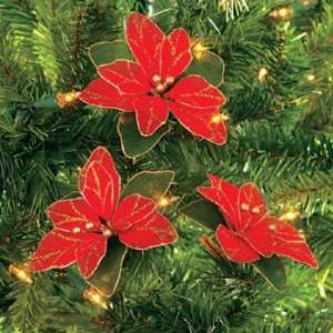  Lot of 12 Red Glitter Poinsettia Christmas Tree Ornaments 