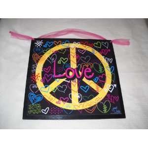  Yellow Peace Sign with Rainbow Hearts Love Wooden Girls 