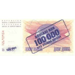  Bosnia Herzegovina 1993 100,000 Dinara, Pick 34a 