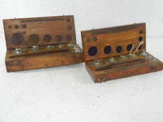 Pair of Old Hand Crafted Wooden Weighing Scale Box With Weights  