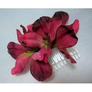  Maroon Alstroemeria Flower Hair Comb: Beauty