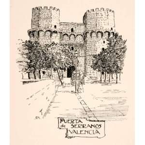  1905 Lithograph Valenica Spain Torres Puerta Serranos City Wall 