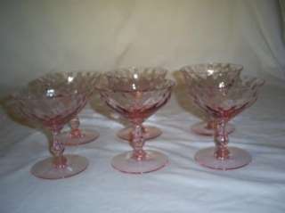 Tiffin Glass Pink Bowl Diamond Optic Clear Stems  