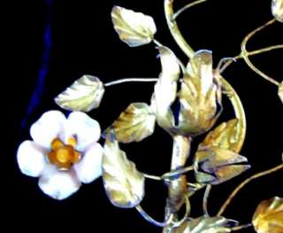 French Antique Vintage Tole Sconce Light Gold Porcelaine Hollywood 