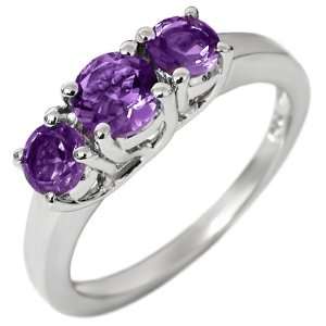  1.30 Ct 3 Stone Purple Amethyst Ring In Sterling Silver 