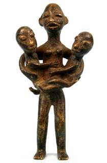 Art Africain Ancienne Maternité Baule Bronze Jumeaux  