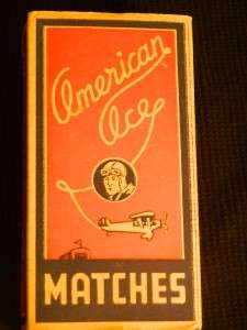AMERICAN ACE MATCH BOX LABEL 1930 PILOT & AIRPLANE VGC  