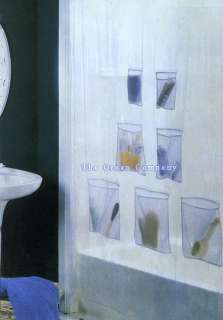 WHITE VINYL BATHROOM SHOWER CURTAIN WITH 7 MESH POCKET  