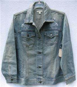 Coldwater Creek Embroidered Distressed Denim Jacket  