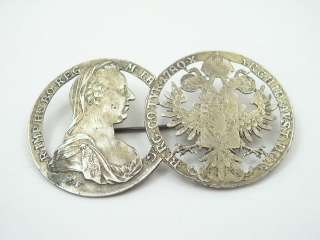 Antique 1780 Maria Theresa Thaler Silver Coin Victorian Brooch  